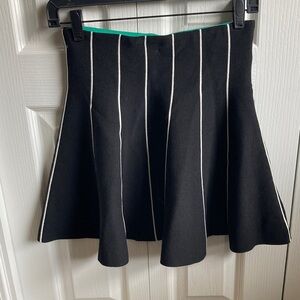 Kling Black Skater Skirt with White Pinstripes and Green Waist Trim